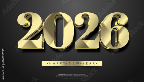 Gold 3D numbers display the year 2026 with a festive Happy New Year message