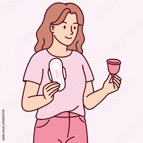 Woman happily holds a menstrual cup in her hand, smiling confidently. She promotes sustainable and healthy menstrual care
