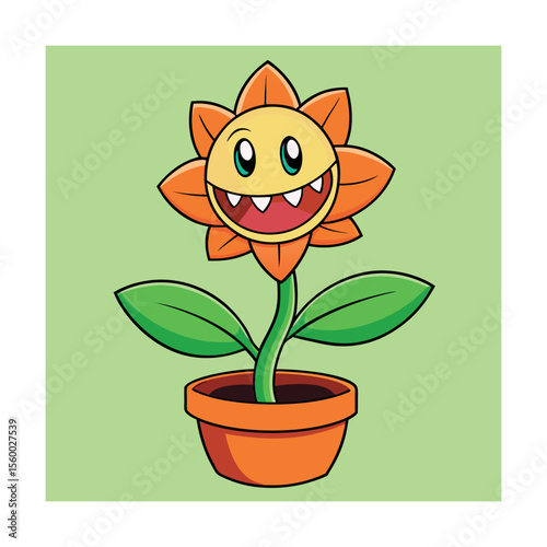Green Leaves Plant In Pot Illustration