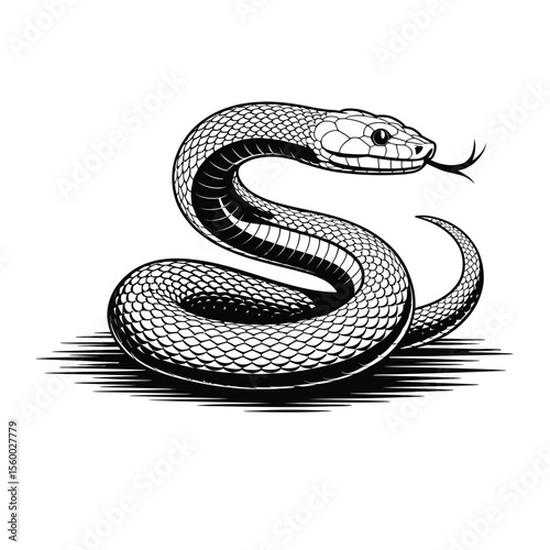 A black and white vector illustration of a coiled serpent