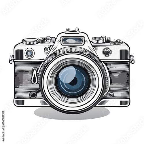 Vintage Film Camera Engraving Style Black and White Artistic Rendering Lens Photography