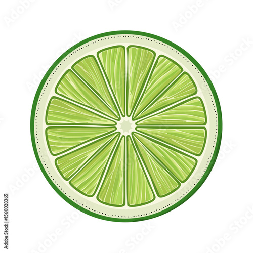 Illustration of a sliced lime on black background, a vibrant green citrus fruit, decorative design element, and summer vibe