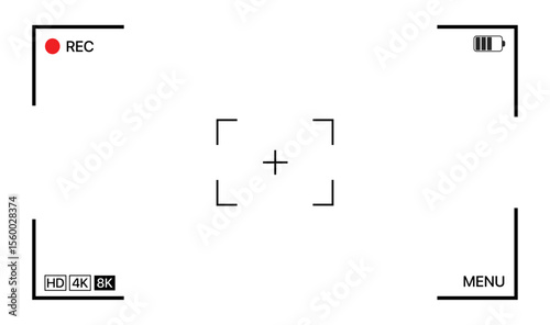 Video camera viewfinder frame. Camera recording screen template for overlay. Transparent PNG and vector illustration