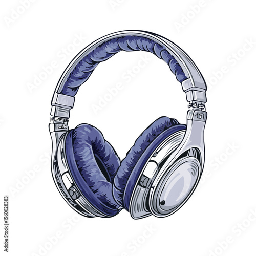 Detailed vector drawing of headphones isolated against a black background. Represents listening to music with modern audio technology.
