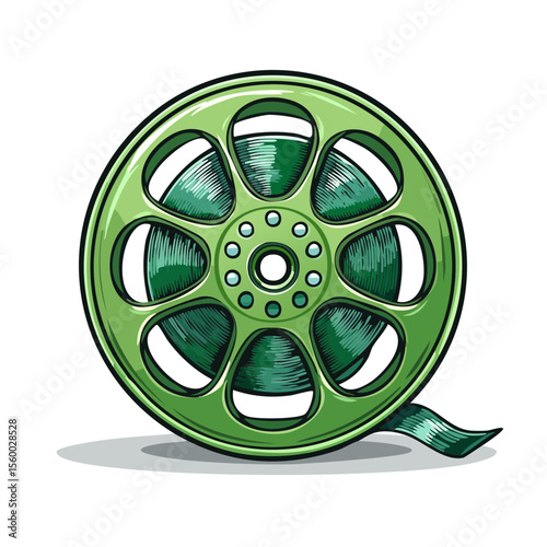 Retro film reel icon vector illustration Green vintage movie film reel cinema symbol motion picture industry concept