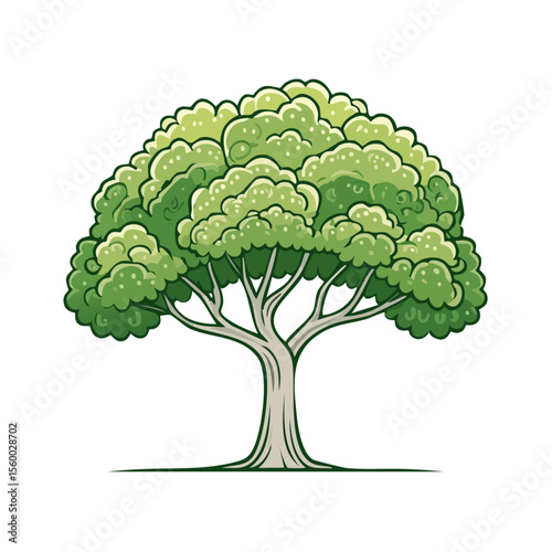 Cartoon green tree with lush foliage isolated on black background symbol of nature growth springtime and forest ecosystem freshness