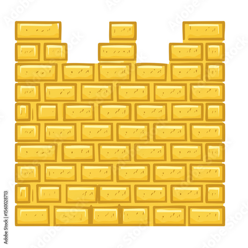 Illustration of a yellow brick wall with missing bricks on a black background