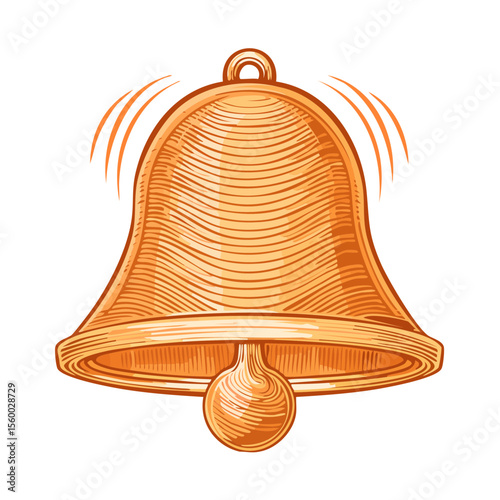 Engraved Bell Illustration with Sound Waves on a Black Background