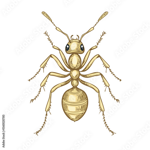 Detailed Ant Insect Illustration Isolated on Black Background Artwork Pest Control