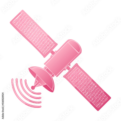 Pink Satellite Communicating Signal Illustration Against Black Background for Communication and Space Exploration Concepts