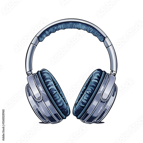 Stylish blue headphones vector illustration on black background for music lovers and listening pleasure, audio equipment design