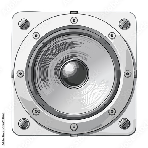 Speaker System Illustration, Round Audio Loudspeaker Driver, Retro Sound Amplifier with Mounting Screws, Musical Electronics