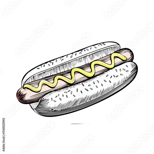 Classic Hot Dog with Mustard Illustration Delicious American Food Vector Image