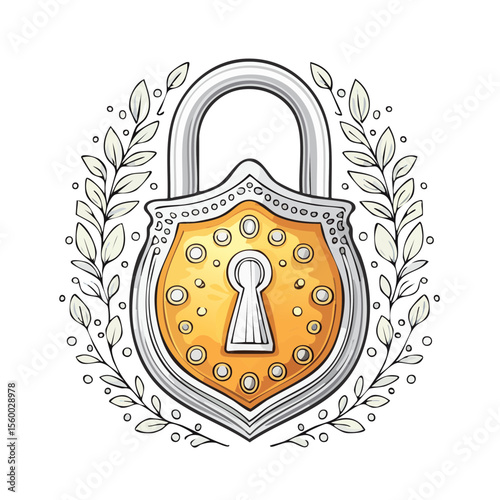 Gold Padlock with Floral Ornament Against Black Background Security Concept