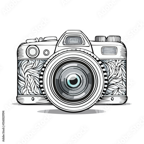 Vintage Style Camera Illustration with Leaf Pattern Cool Retro Photography Creative Artistic Composition Minimalist Design Elegant Unique