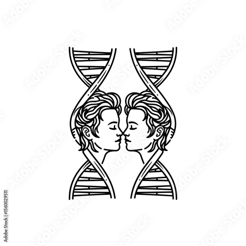 Two faces within a DNA strand illustration in minimalist style