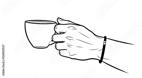 Man's hand holding a cup illustration in minimalist style