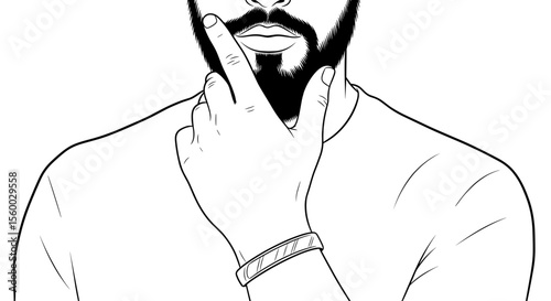 Man's hand stroking beard illustration in minimalist style