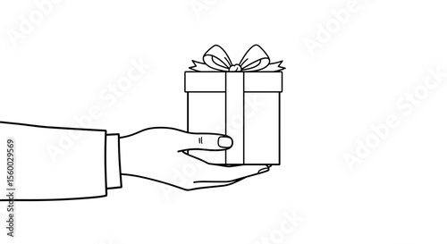 Gift box held in a hand illustration in minimalist style