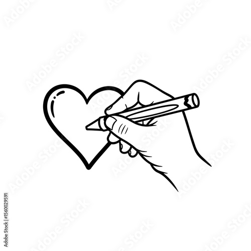 Child's hand drawing a heart illustration in minimalist style