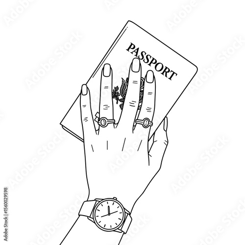 Hand holding a passport illustration in minimalist style