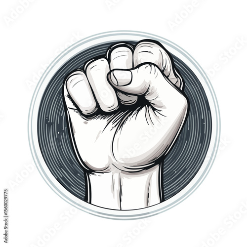 Raised Fist Vector Illustration in Circle Design Element for Protest Movement Advocacy Concept Solidarity Symbol with Strong Hand Empowerment