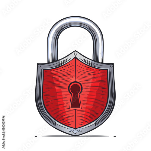 Red Shield Lock Security Access Vector Illustration Symbol Protection Privacy Safety Steel Closed Padlock Authentication Security Systems