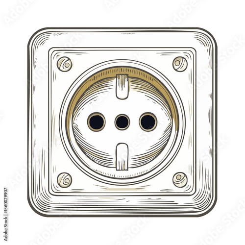 Vintage wall power socket outlet electrical connector sketch illustration