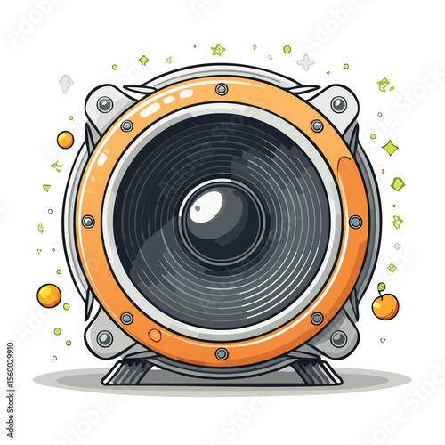 Cartoon Loudspeaker on Black, Graphic Illustration of Sound Equipment