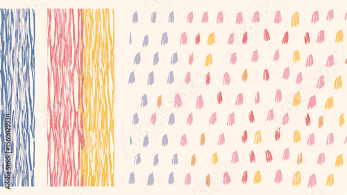 Abstract background with vertical stripes and scattered brushstrokes in pastel colors design art
