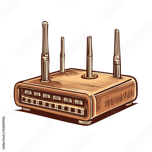 Illustration of a Wireless Internet Router with Multiple Antennas Against Black Backdrop