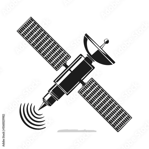 Illustration of Satellite Orbiting in Space Sending Waves on Black Background