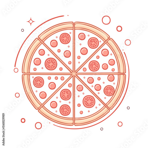 Illustration of a Whole Pizza Pie with Tomato Topping on a Black Background