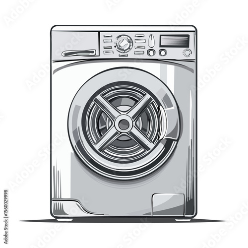 Front load washing machine illustration home appliance laundry day cleaning domestic work housework