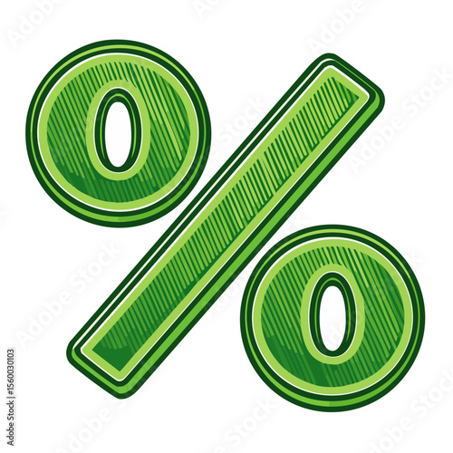 Green Percent Sign on Black Background, Finance and Discount Symbol Illustration