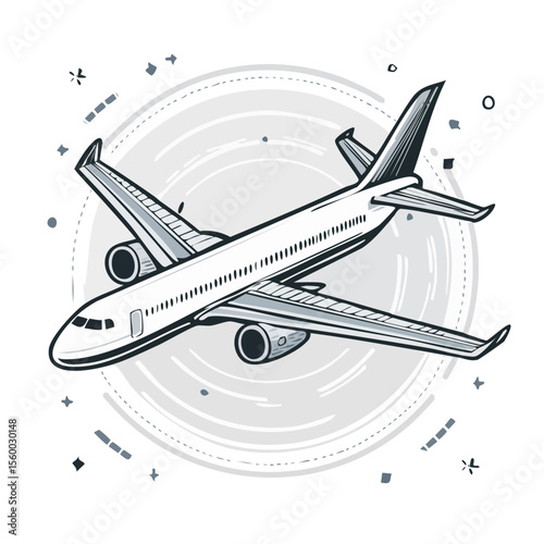 Airplane Flying Travel Transportation Jet Plane Commercial Flight Vector Illustration