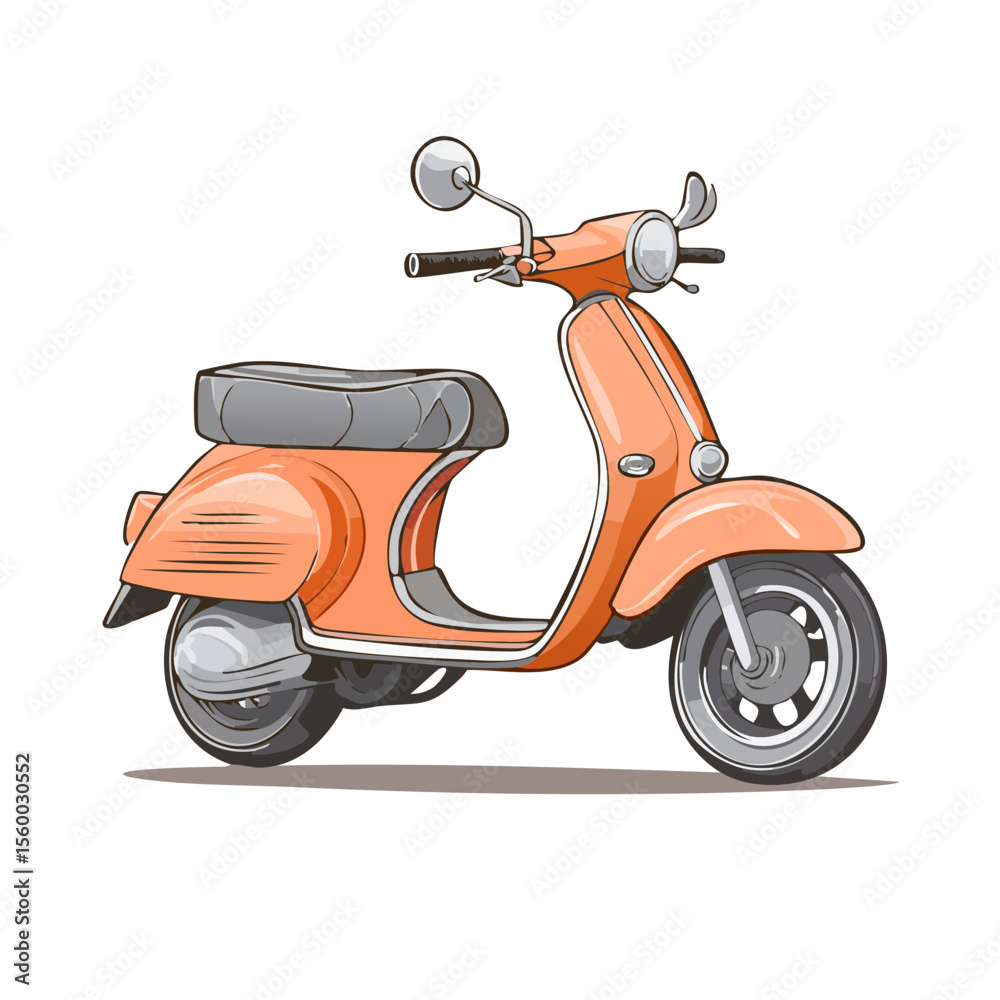 Obraz premium Illustration of an Orange Motor Scooter, Transportation, Motorbike, Moped Style Vehicle