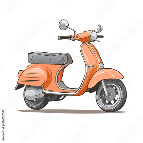 Illustration of an Orange Motor Scooter, Transportation, Motorbike, Moped Style Vehicle