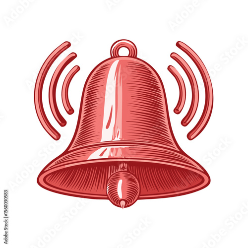Ringing Red Bell Illustration with Sound Waves for Alert Notification on Black Background Symbolizing Communication and Announcement