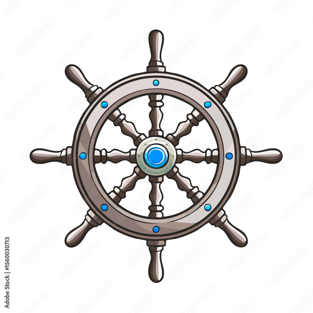 Obraz premium Illustration of a ship's wheel for nautical design and themes of guidance, navigation, and maritime adventures against a dark background