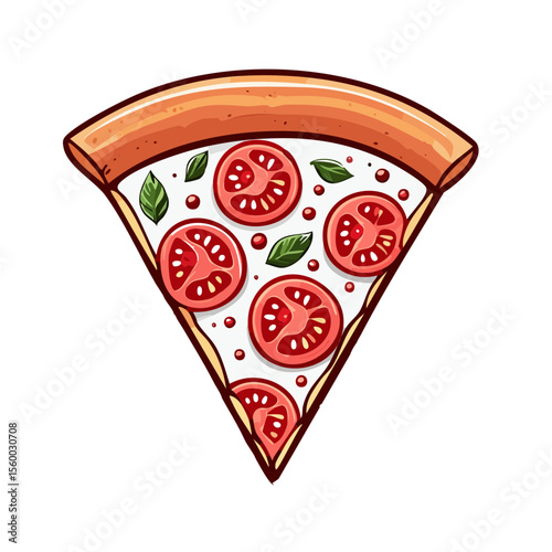 Slice of Margherita Pizza with Tomatoes and Basil Leaves Illustration on Black Background