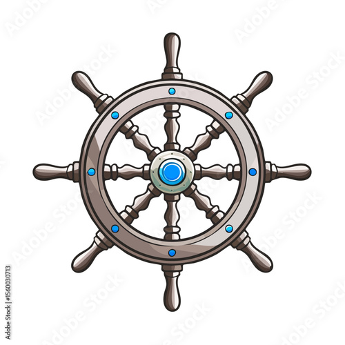 Illustration of a ship's wheel for nautical design and themes of guidance, navigation, and maritime adventures against a dark background