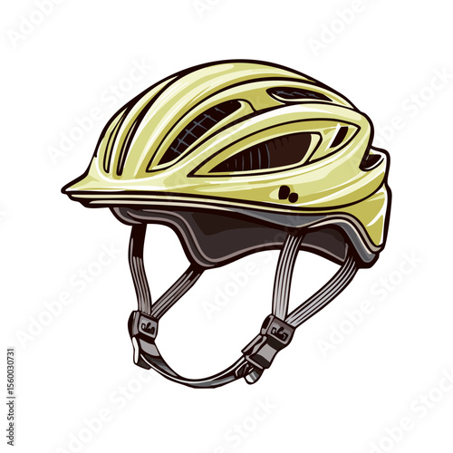 Illustration of a cycling helmet for safety and protection during bicycle rides and other extreme sport activities in yellow and black