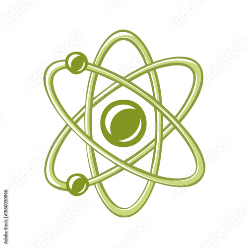Green Atom Model Illustration on Black Background, Atomic Structure Concept