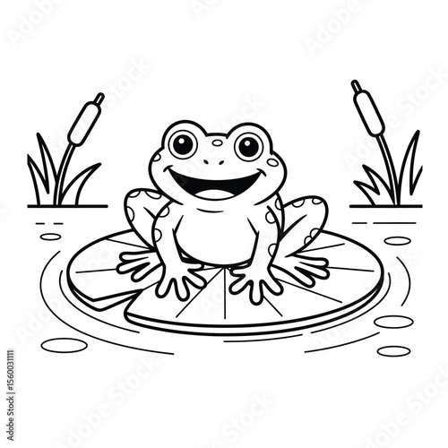 A cheerful frog on a lily pad