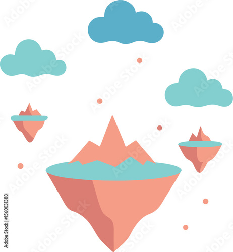 Floating Island with Mountains and Trees Vector