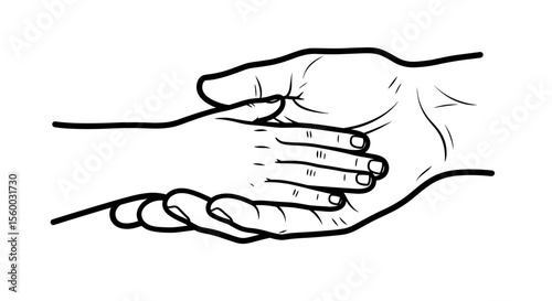Father's hand holding a child's hand in a gesture of love and support in black and white line art style