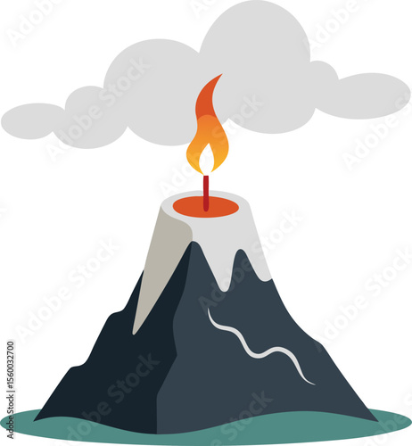 Erupting Volcano with Clouds