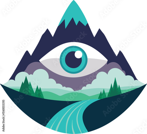 Mountain with All-Seeing Eye Illustration