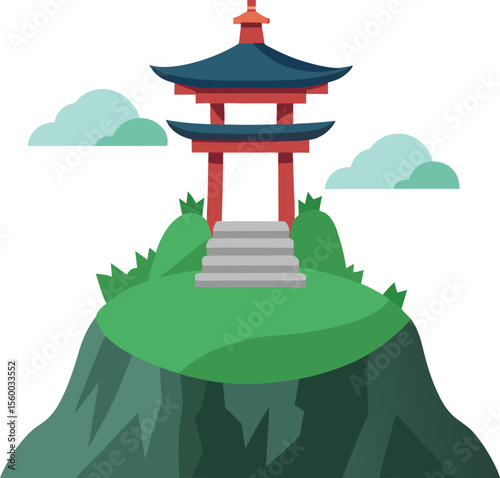 Japanese Pagoda Temple on Hill